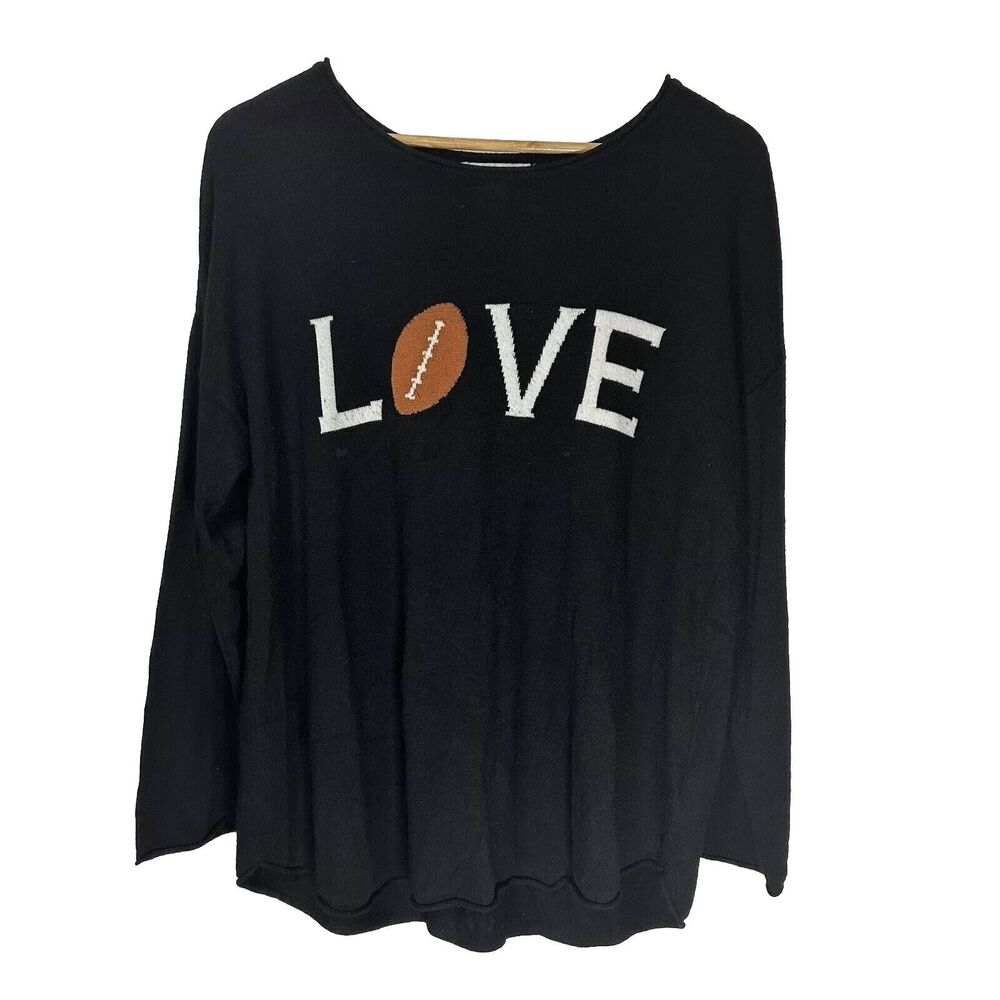 RACHEL ZOE Sweater Women Size XL 1X LOVE Football Cashmere Blend Black Gray GUC‎